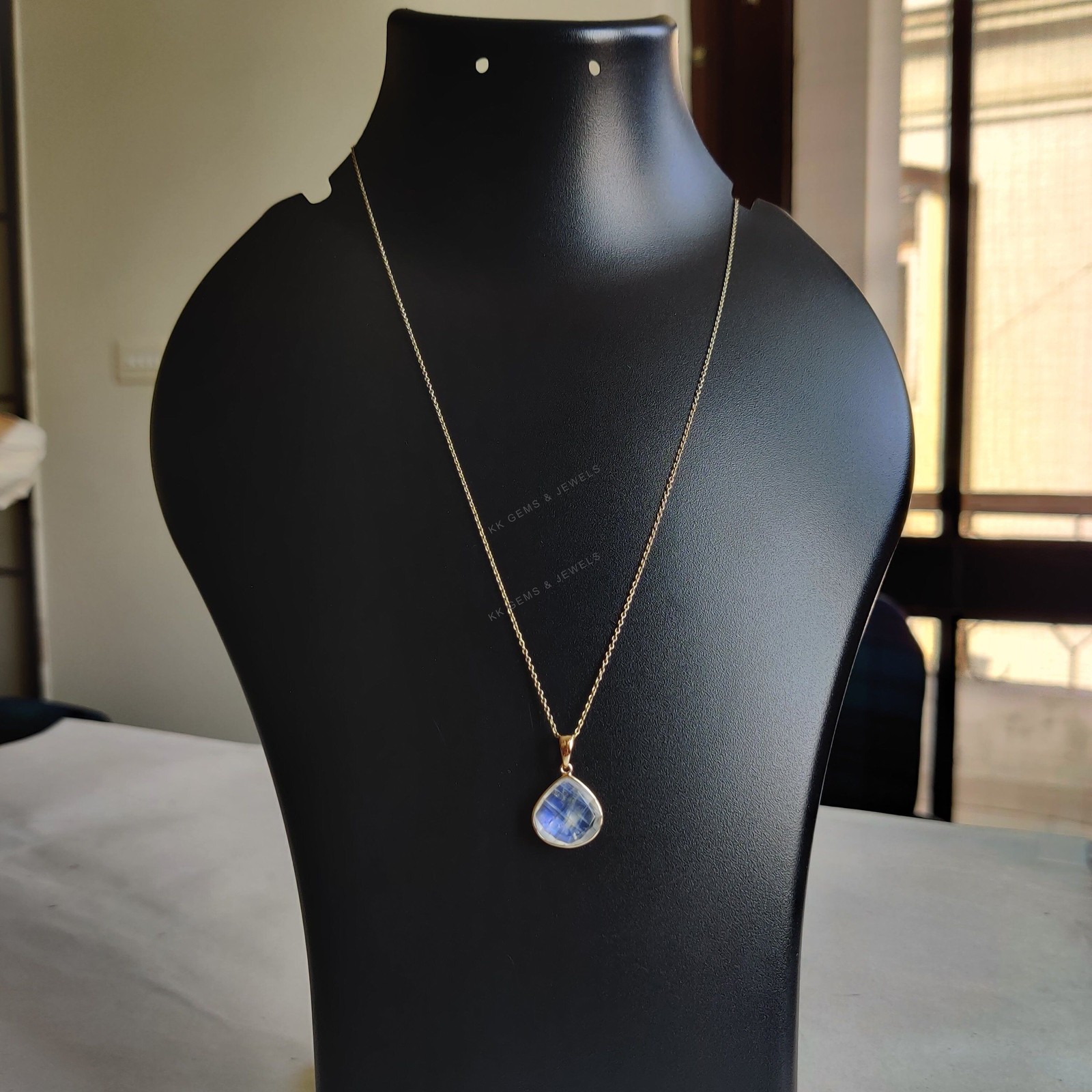 5.80 Ct Natural Rainbow Moonstone Pendant 14K Gold Bezel June Birthstone Gift