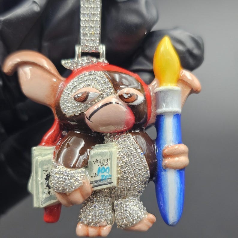 Moissanite Iced Out Cartoon Pendant Hip Hop Enamel Money Bag Charm Gift for Him