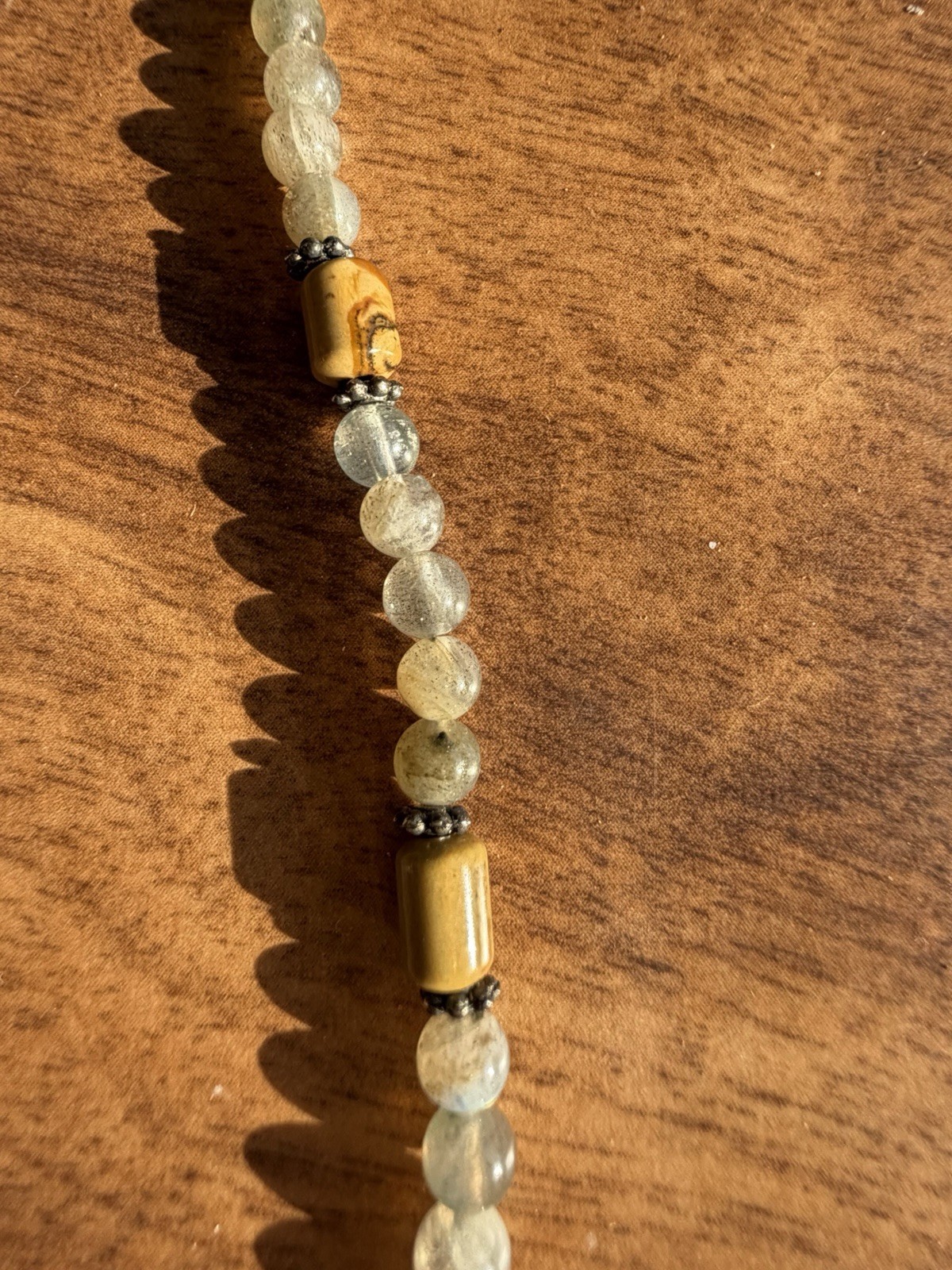 Vintage Southwest Sterling Silver Quartz Jasper Beaded Necklace With Pendant 925