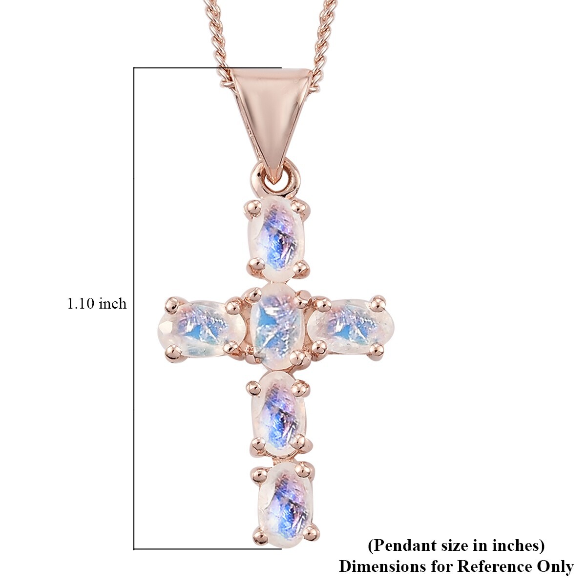 Rainbow Moonstone Cross Pendant Necklace in 925 Sterling Silver June Birthstone