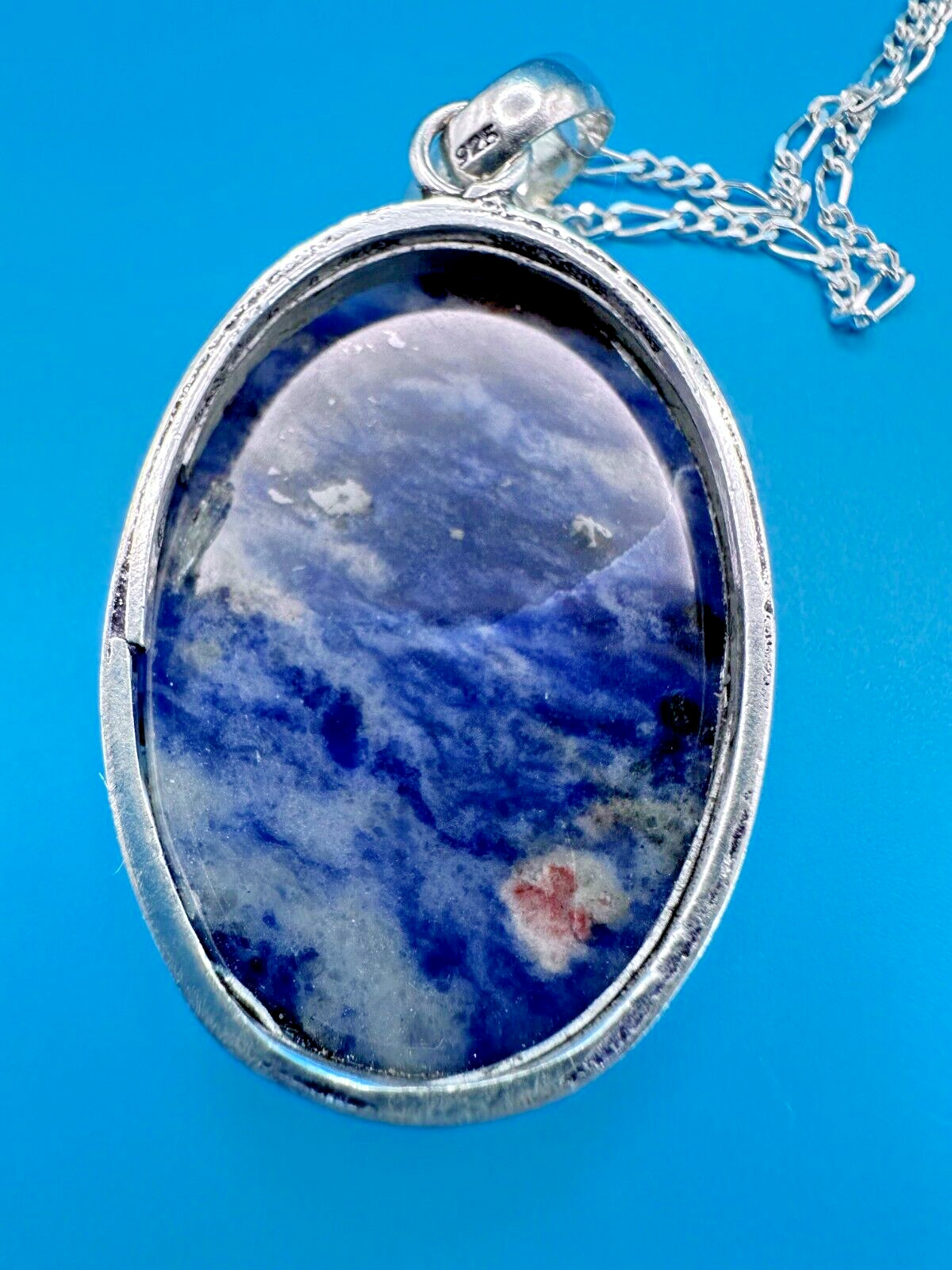 925 Sterling Silver Necklace & Pendant Blue Tourmaline Marked 925
