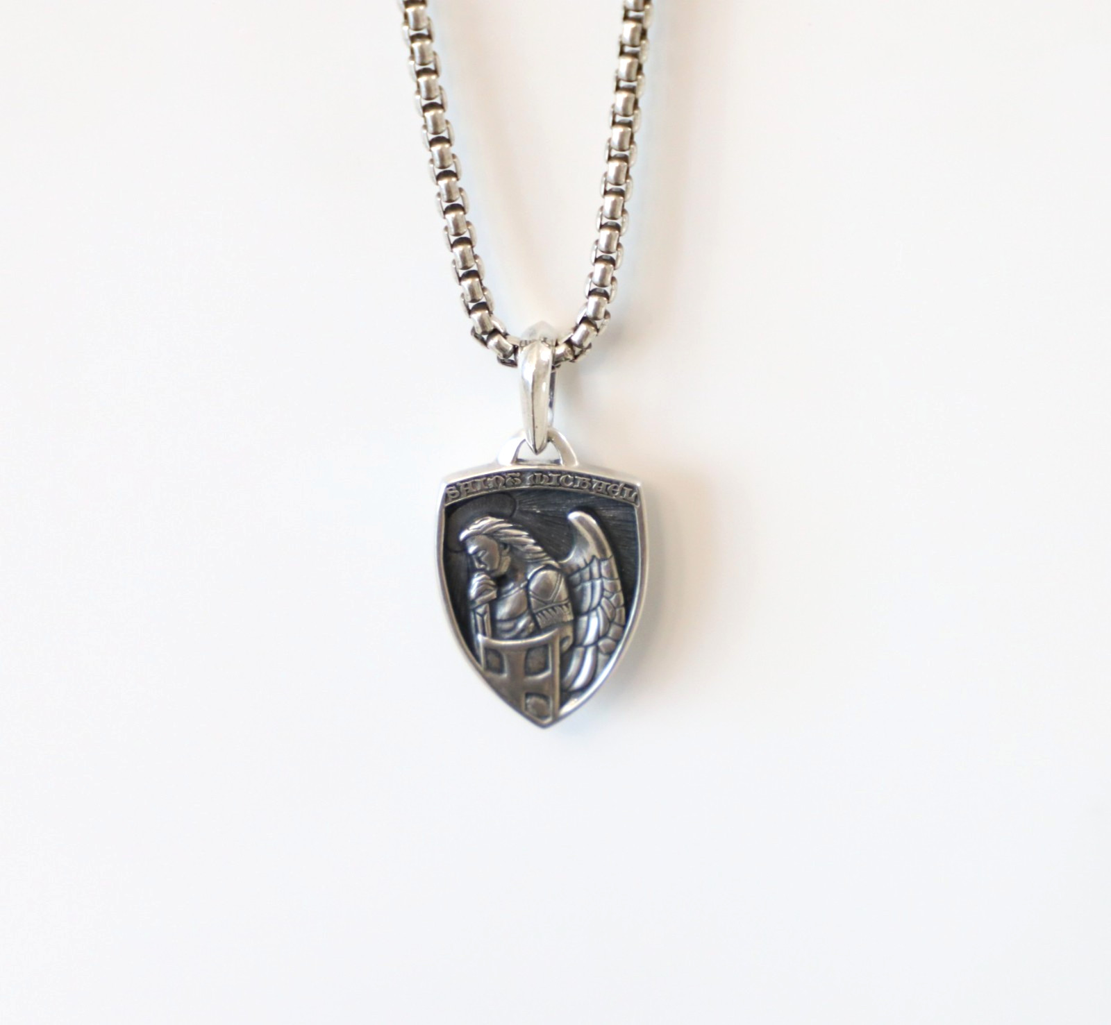 Men’s David Yurman Saint Michael Pendant Amulet with w/ 2.7mm Box Necklace