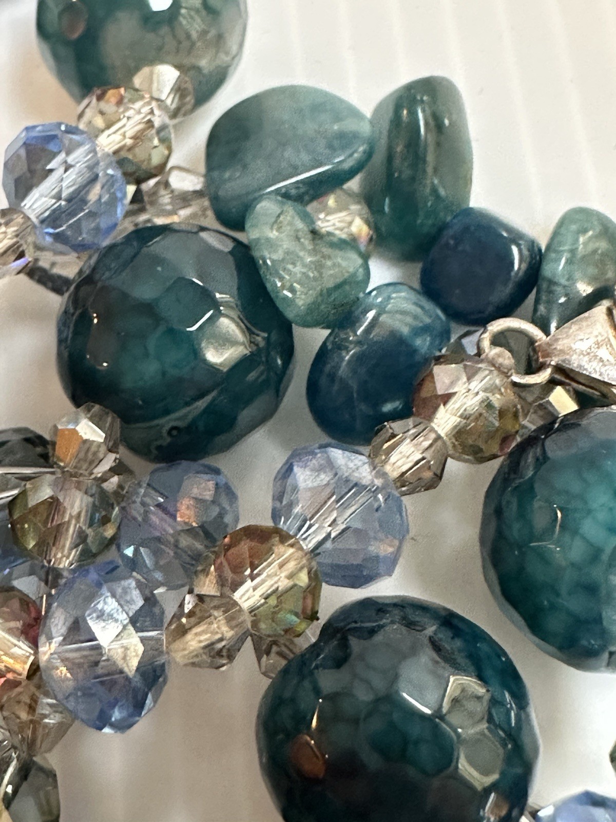 925 STERLING SILVER CLASP CHRYSOBERYL INDICOLITE STONES GREEN BLUE 34” NECKLACE