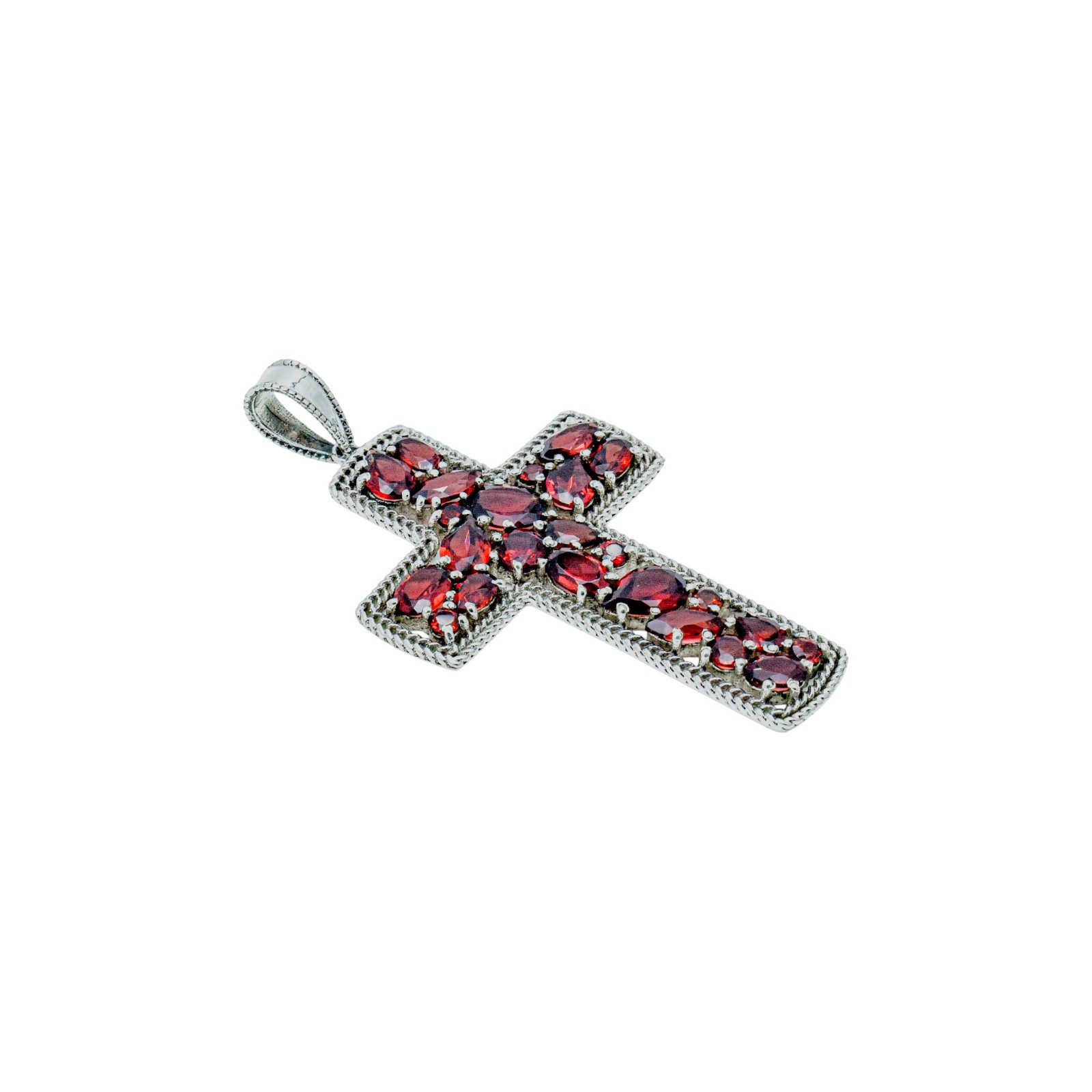 Genuine Garnet Cross Pendant Sterling Silver 925 Christian Jewelry Gift