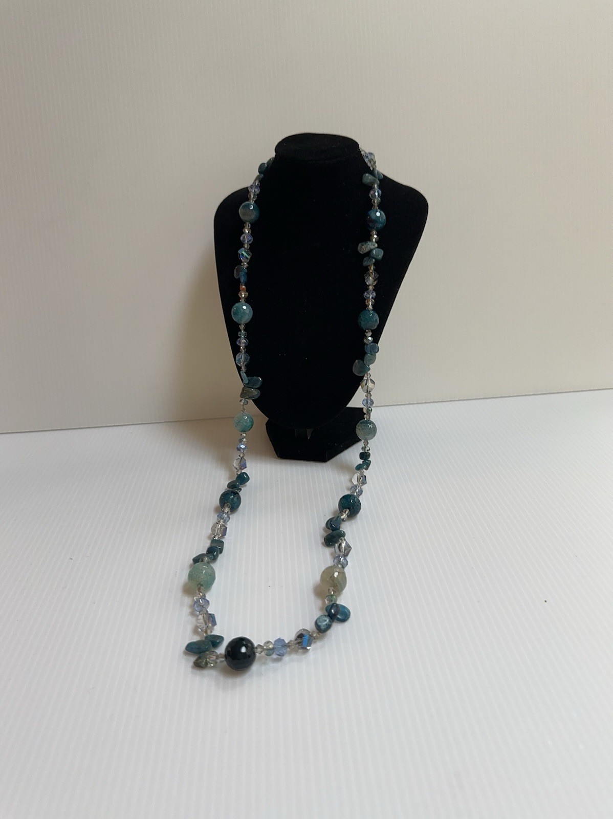 925 STERLING SILVER CLASP CHRYSOBERYL INDICOLITE STONES GREEN BLUE 34” NECKLACE