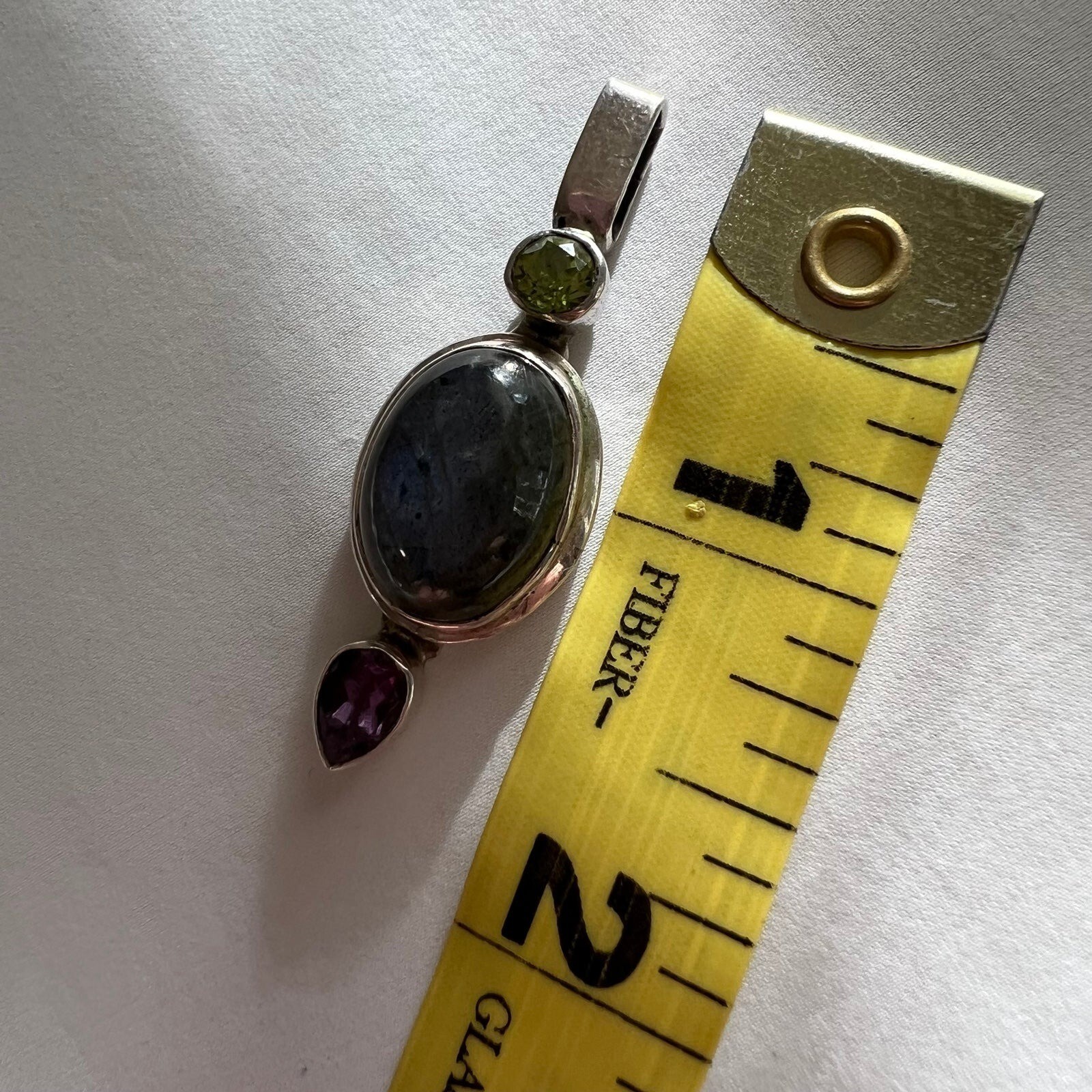 Labradorite Peridot Amethyst Gem Stone Made in India Silver Estate Pendant