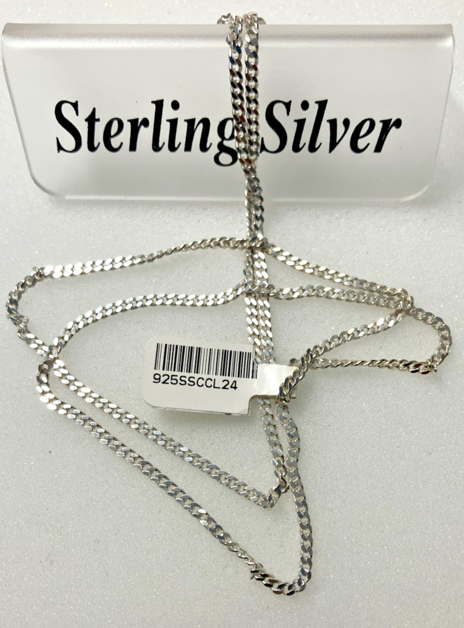 925 Sterling Silver Italy Solid Curb Link Chain 8.25grams 2.3mm 24” New with Tag