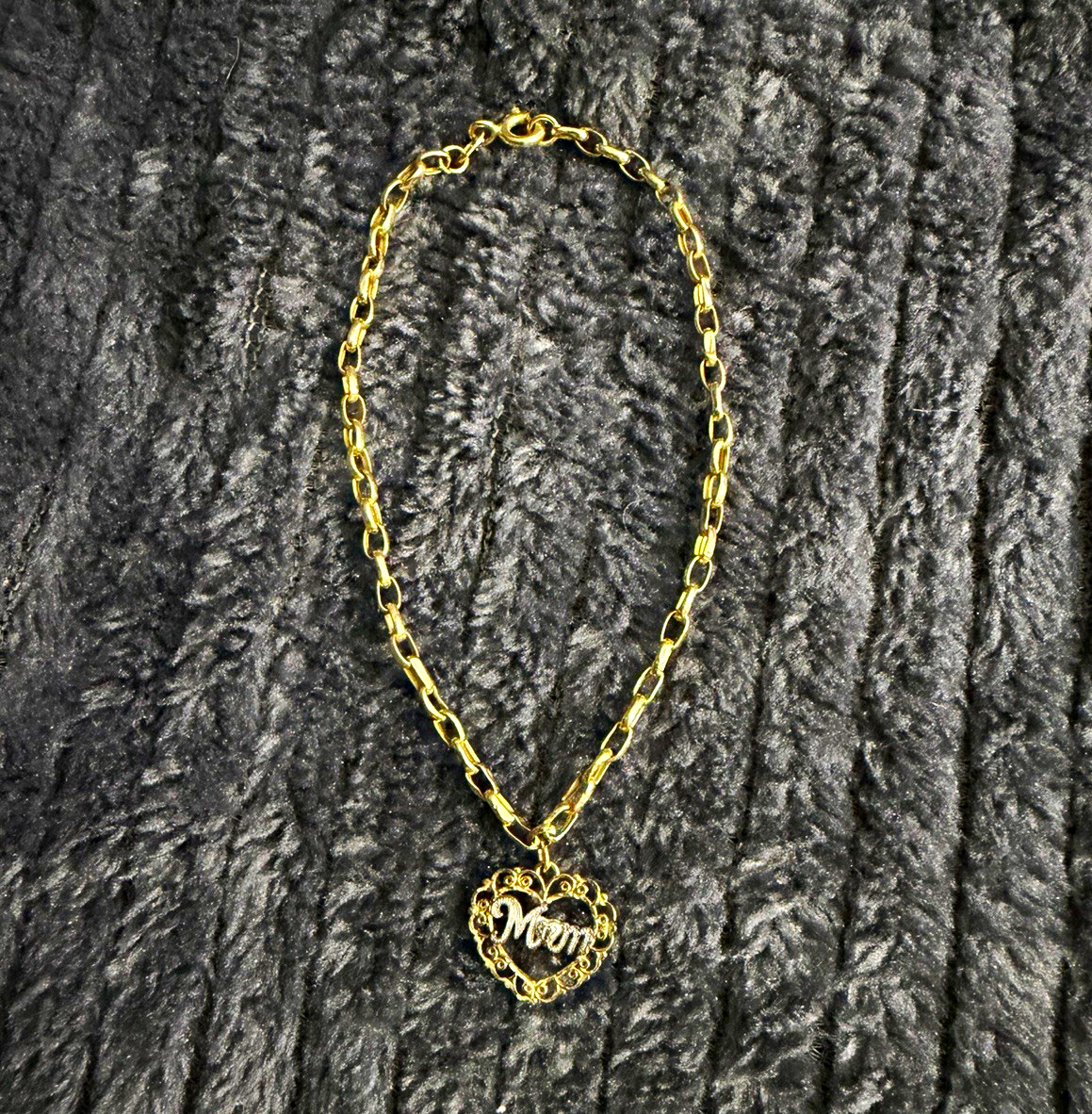 925 Italy Sterling Silver Gold Mom Heart Charm Bracelet 7” Mother’s Gift