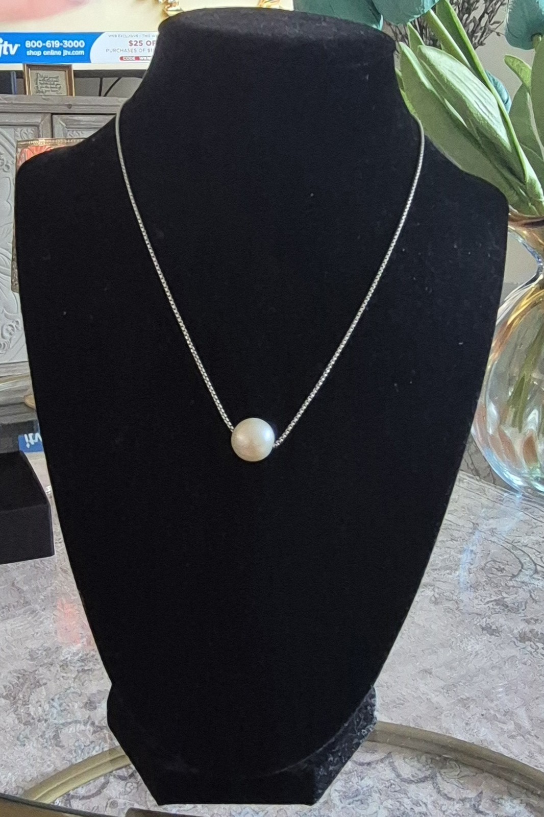 10.5mm White Cultured Freshwater Pearl Sterling Silver Necklace 18in JTV brand