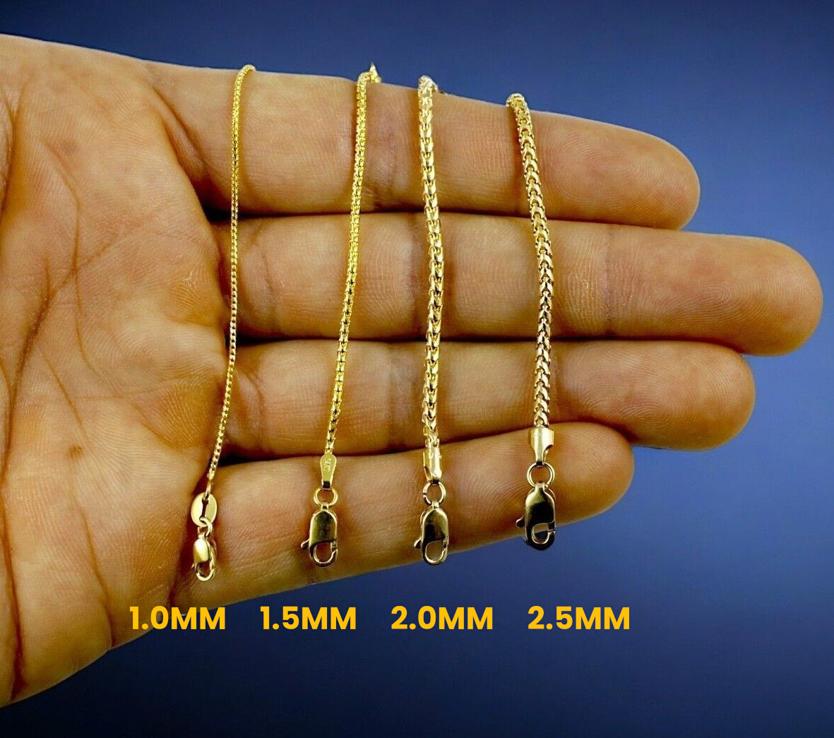 14K Yellow Gold SOLID Franco Round Box Necklace Bracelet Chain 1mm-6mm 7″-30″