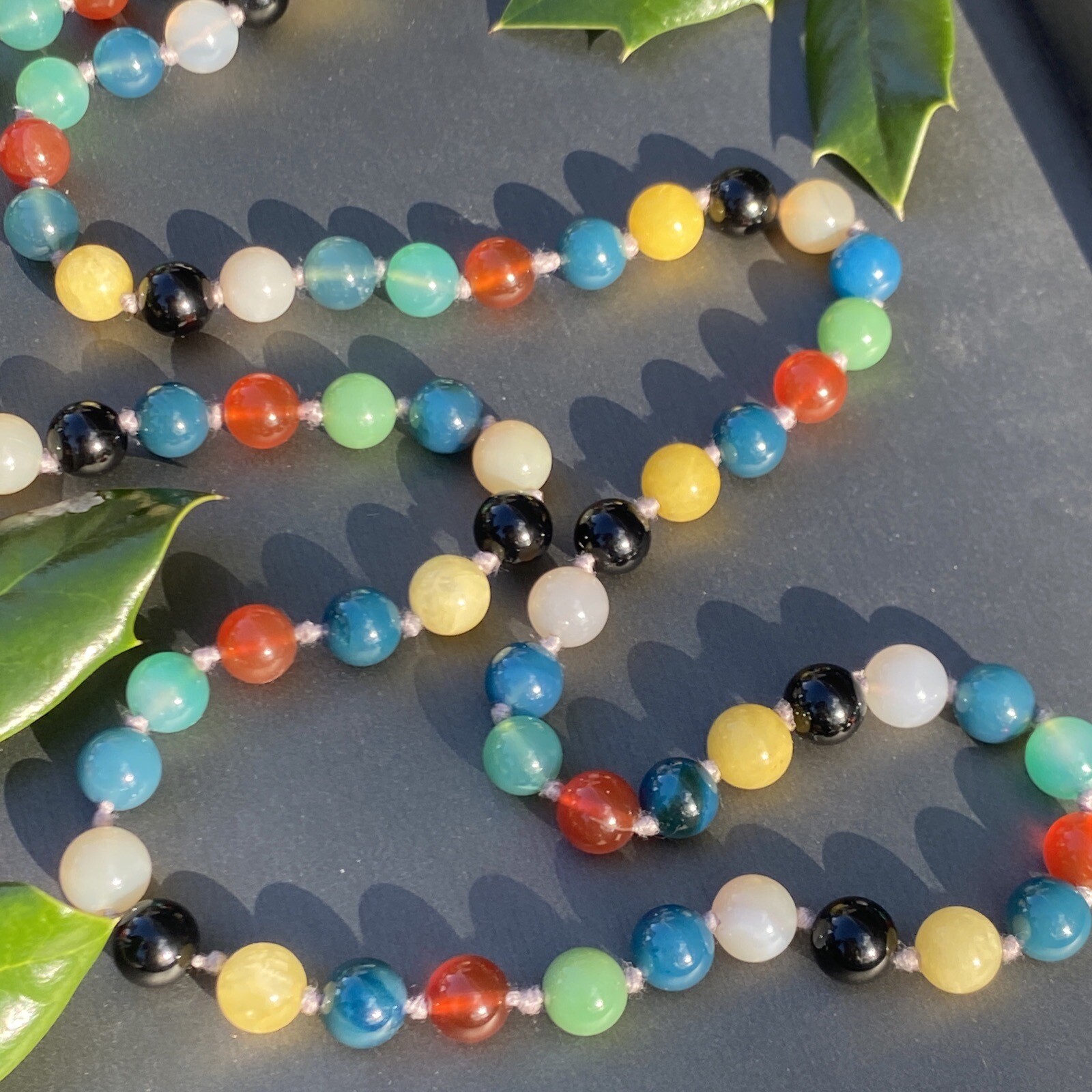 Multicolor Translucent & Opaque Jade Jadeite Bead Vintage Necklace Green White