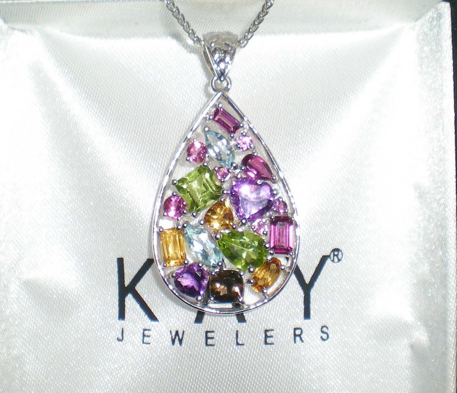 KAY Jeweler Sterling Silver Multi-Shape Natural Gemstone Teardrop Necklace 💎