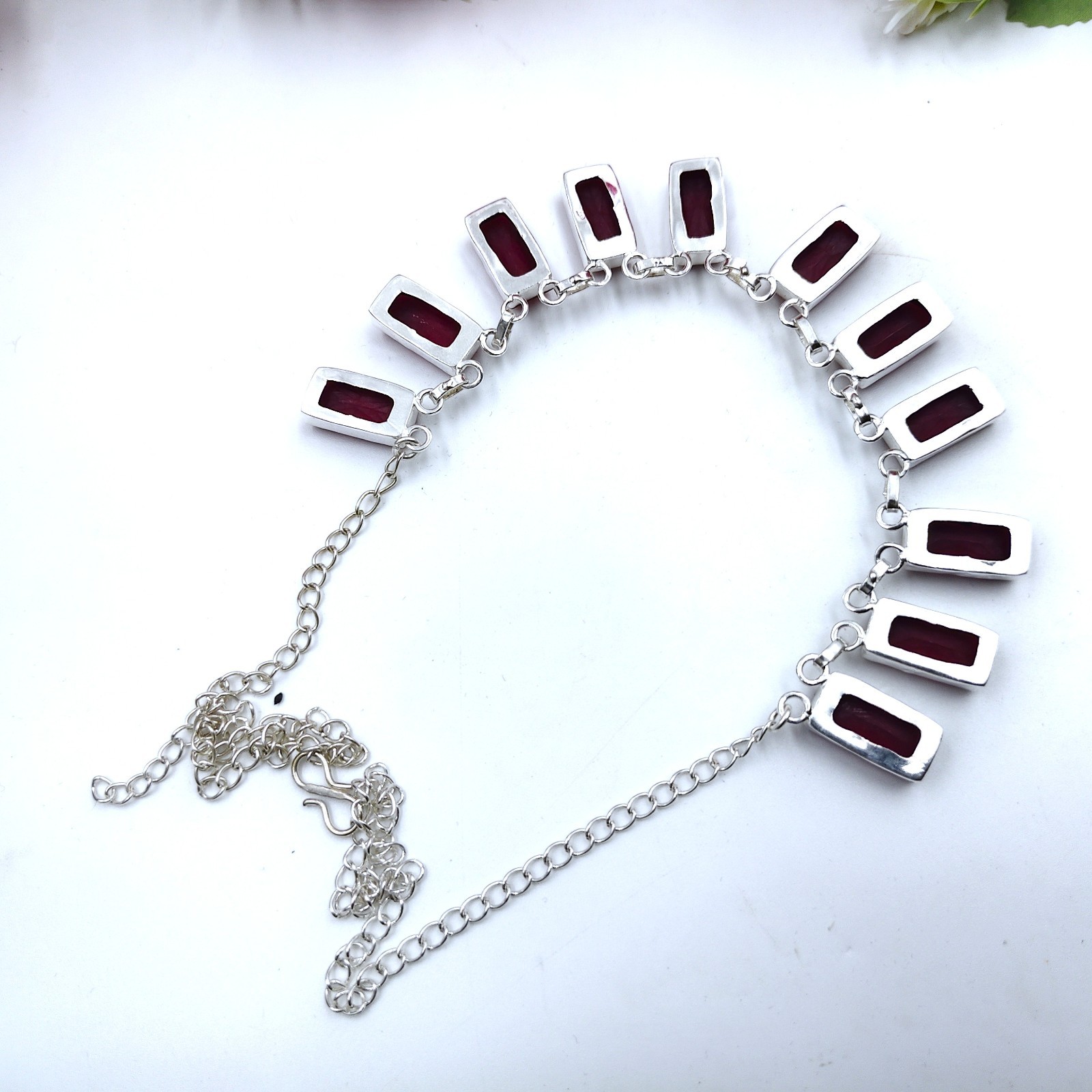 Red Garnet Gemstone Handmade 925 Sterling Silver Jewelry Necklace Size-17-18″