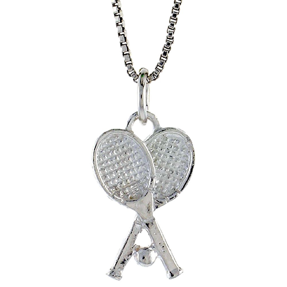 925 Sterling Silver Double Tennis Rackets Sports Pendant 25/32 (20mm) Inch Tall
