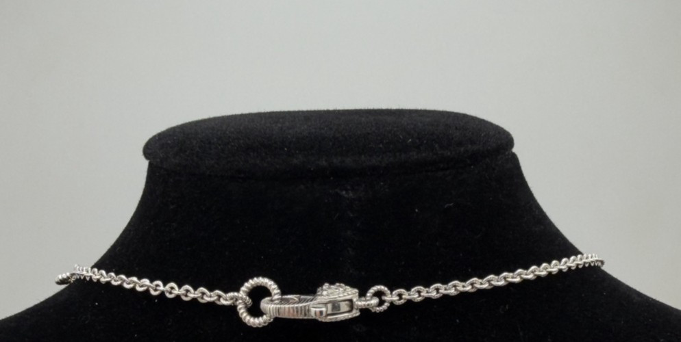 Judith Ripka 925 Sterling Silver Adjustable Charm Necklace 20″ Clear Stones