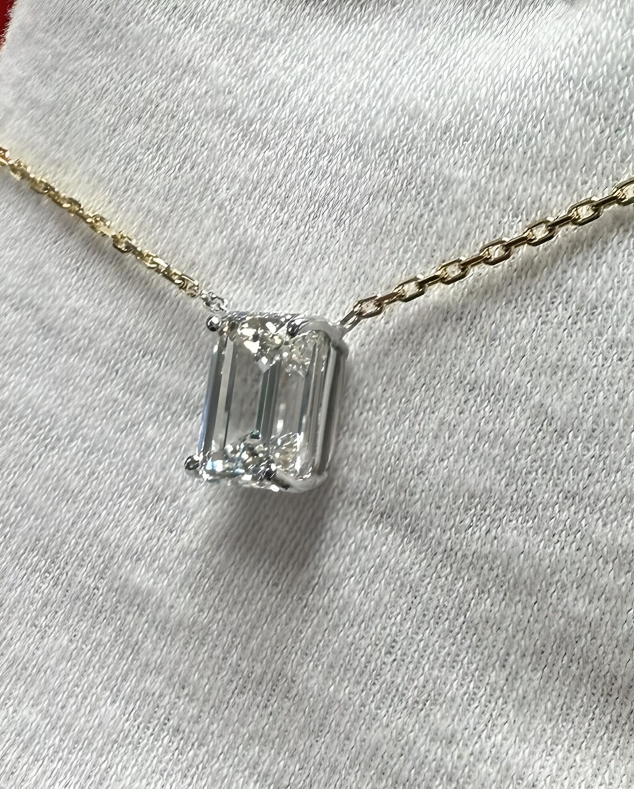 4Ct Emerald EF/VS1 Lab Grown Diamond Two-Tone Necklace& Pendant 14k Yellow Gold