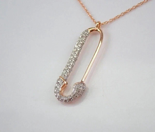 1.10Ct Round Cut Lab Created Diamond SAFETY PIN Pendant 14K Yellow Gold Plated