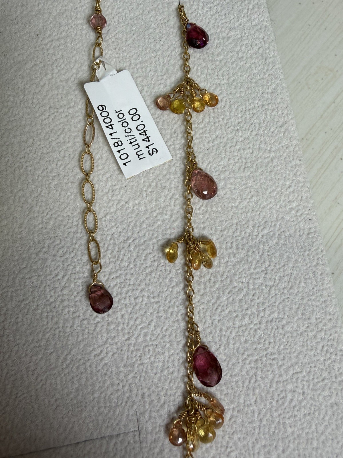 18kt Solid Yellow Gold Multi-Gemstone Fringe Briolette Tourmaline Necklace, 11 g