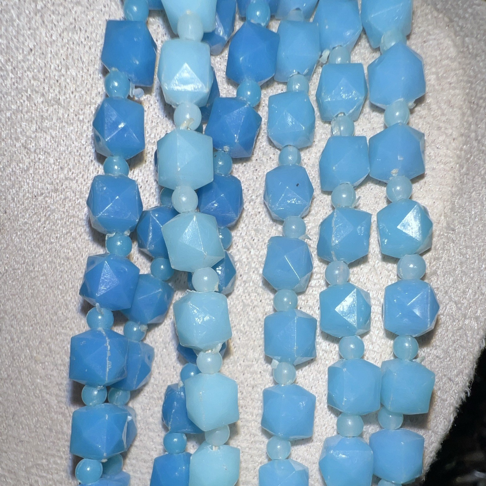 Blue Signed Layered Multi-Strand Beaded Statement Necklace Bicone Hook