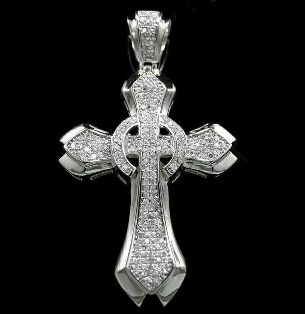 3Ct Real Moissanite Cross Unisex Pendant Necklace 14K White Gold Plated Silver