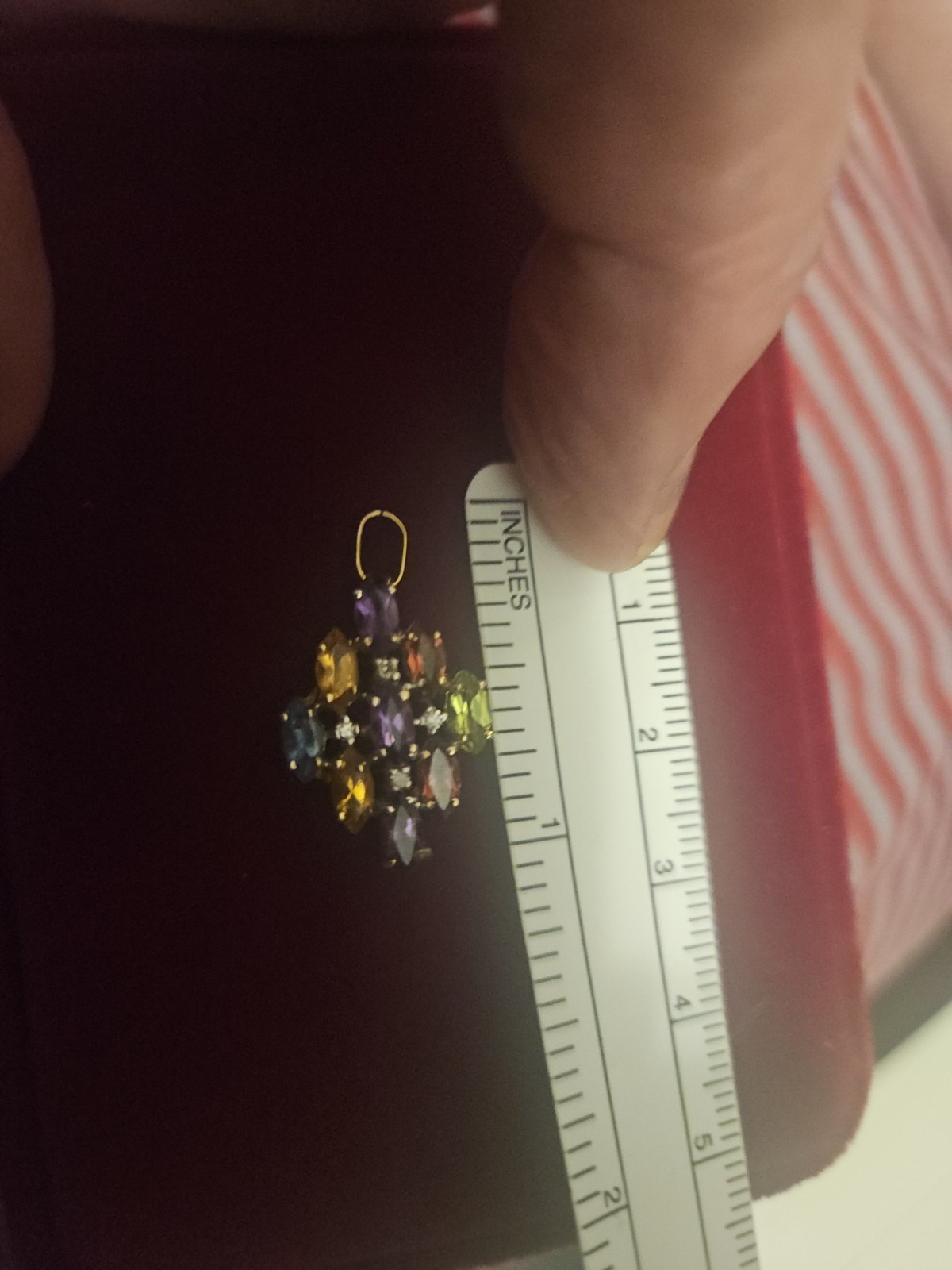 14K Pendant with 18K Bail 1, inch 2 gram Pendant with 4 Diamonds and 9 Gemstones