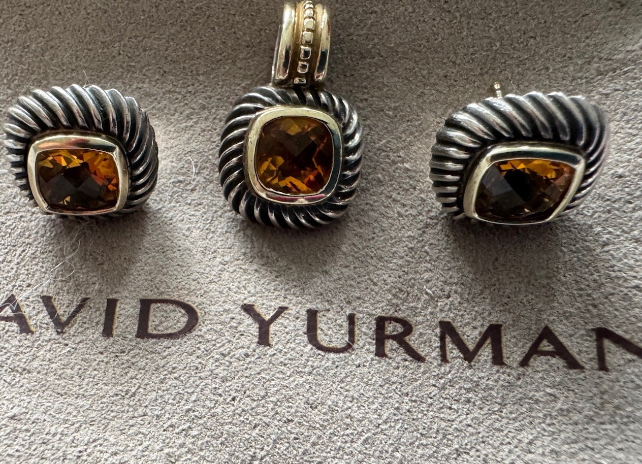 David Yurman Citrine Albion Enhancer Pendant And Earrings Sterling Silver