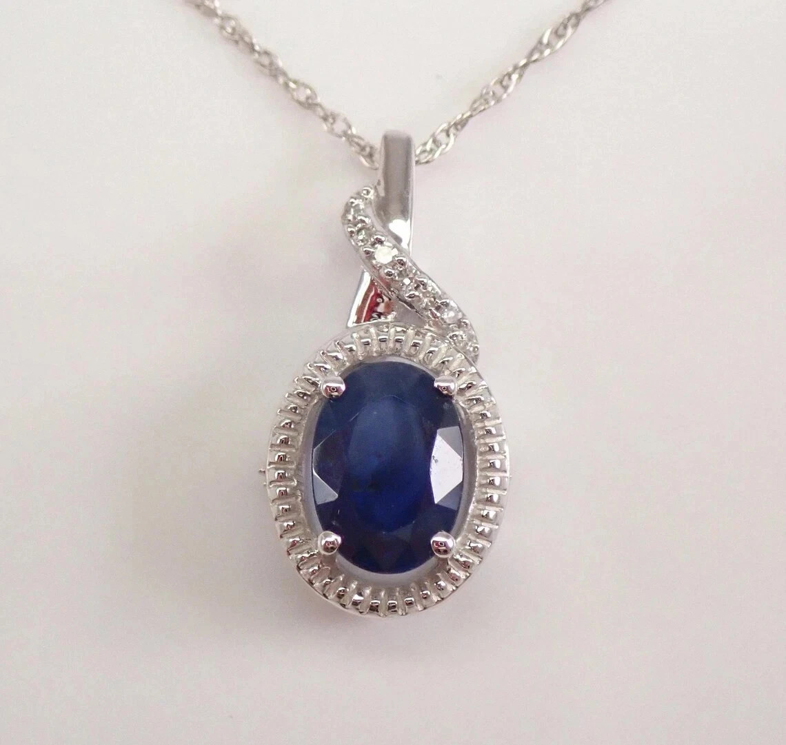 4.30Ct Oval Cut Natural Blue Sapphire & Diamond 14K White Gold Luxurious Pendant