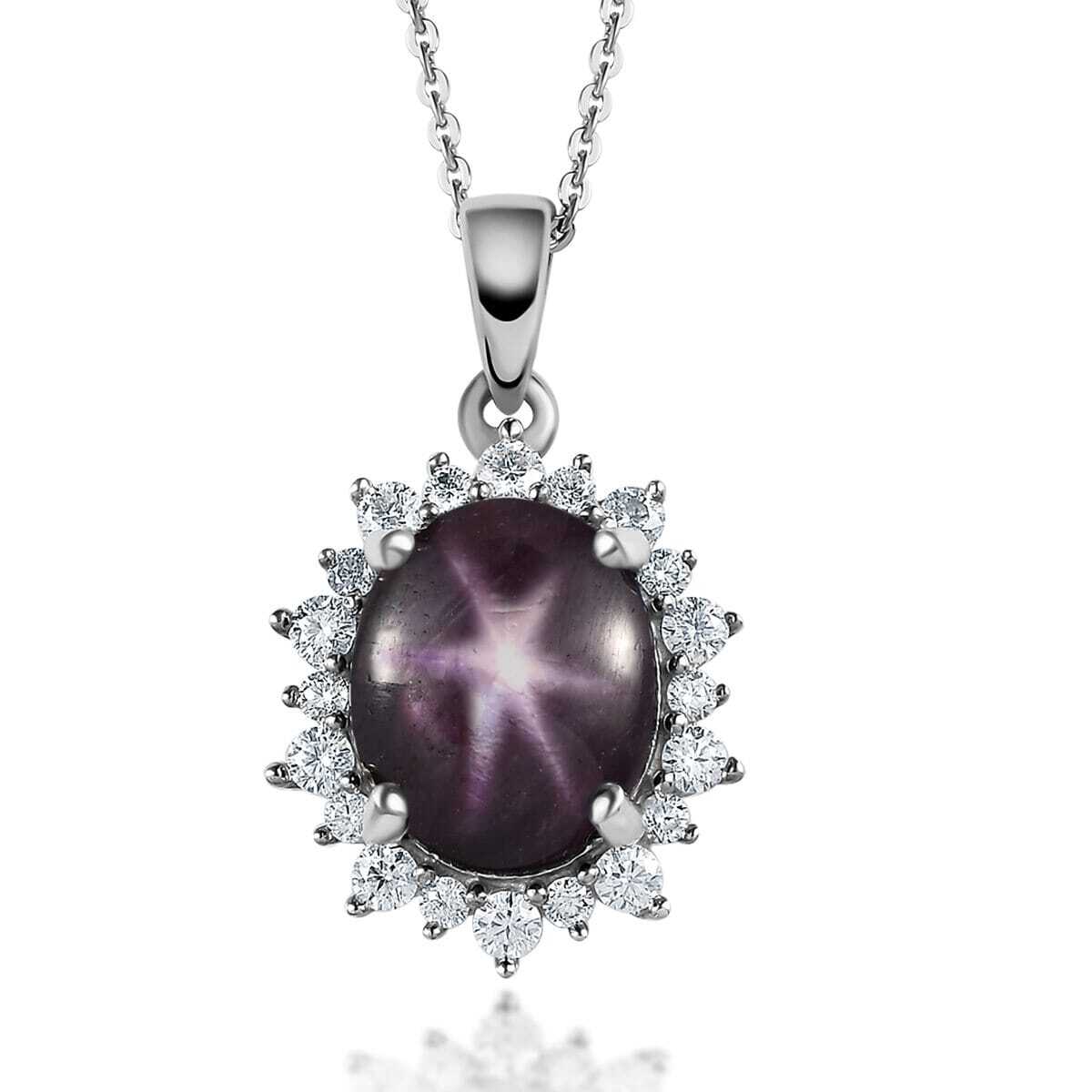 STUNNING!! 7.00ctw Star Ruby & Moissanite Pendant & 20″ Chain Platinum Plated