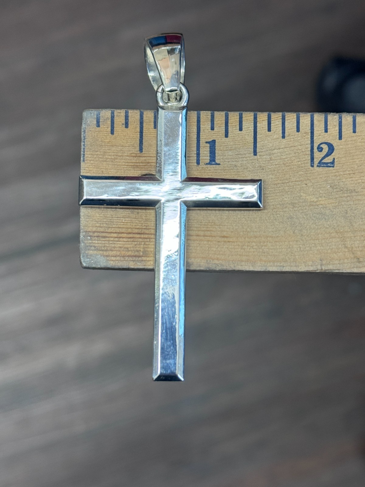 Large Cross Thick Pendant Beveled Plain Polished Silver 10- 20mm bail