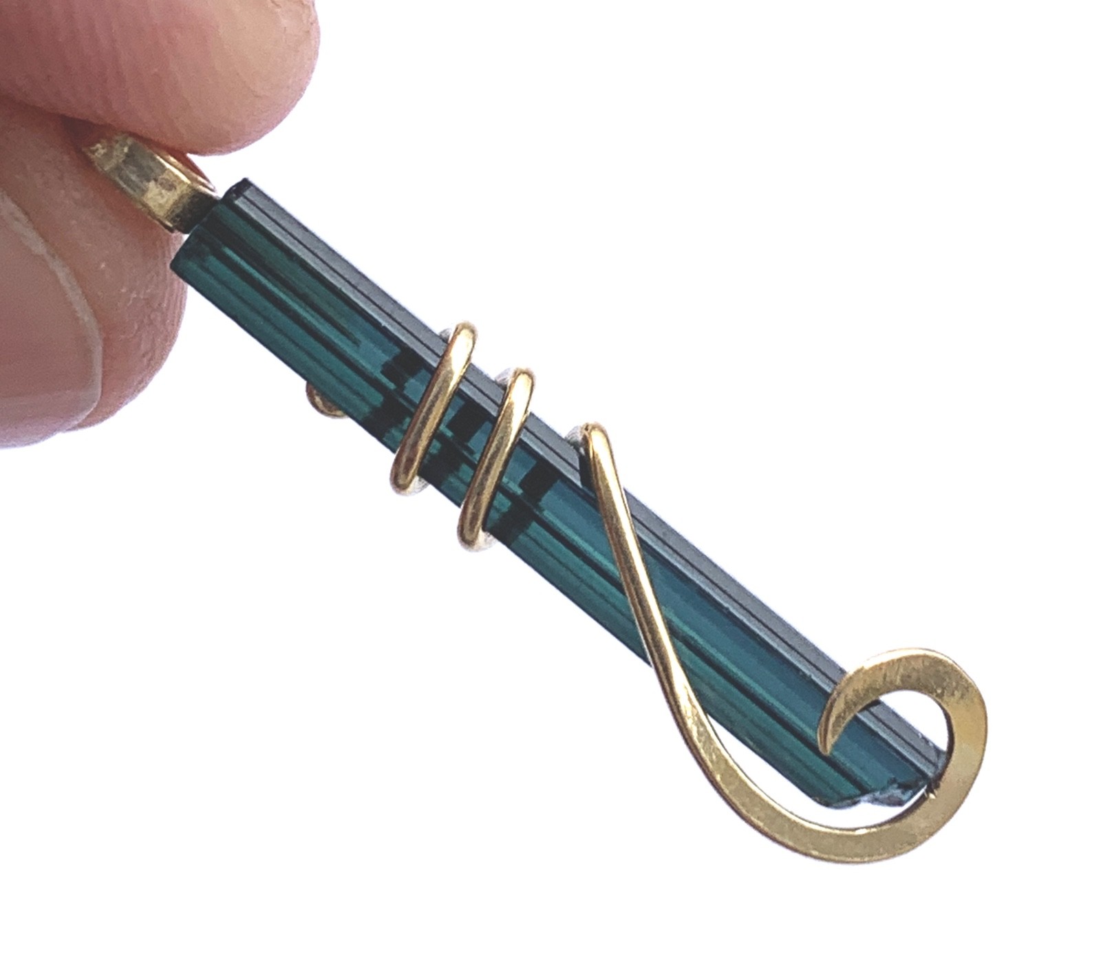 14K Gold Blue Paraiba Tourmaline Pendant wire wrap Pendant Natural Bi Color 7.00