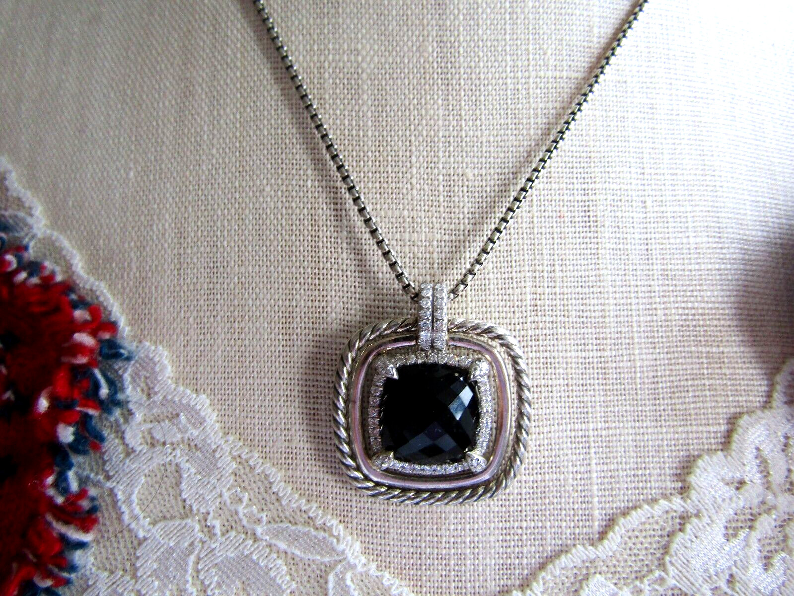 David Yurman Sterling Silver Black Onyx & Diamond Chatelaine Pendant Necklace