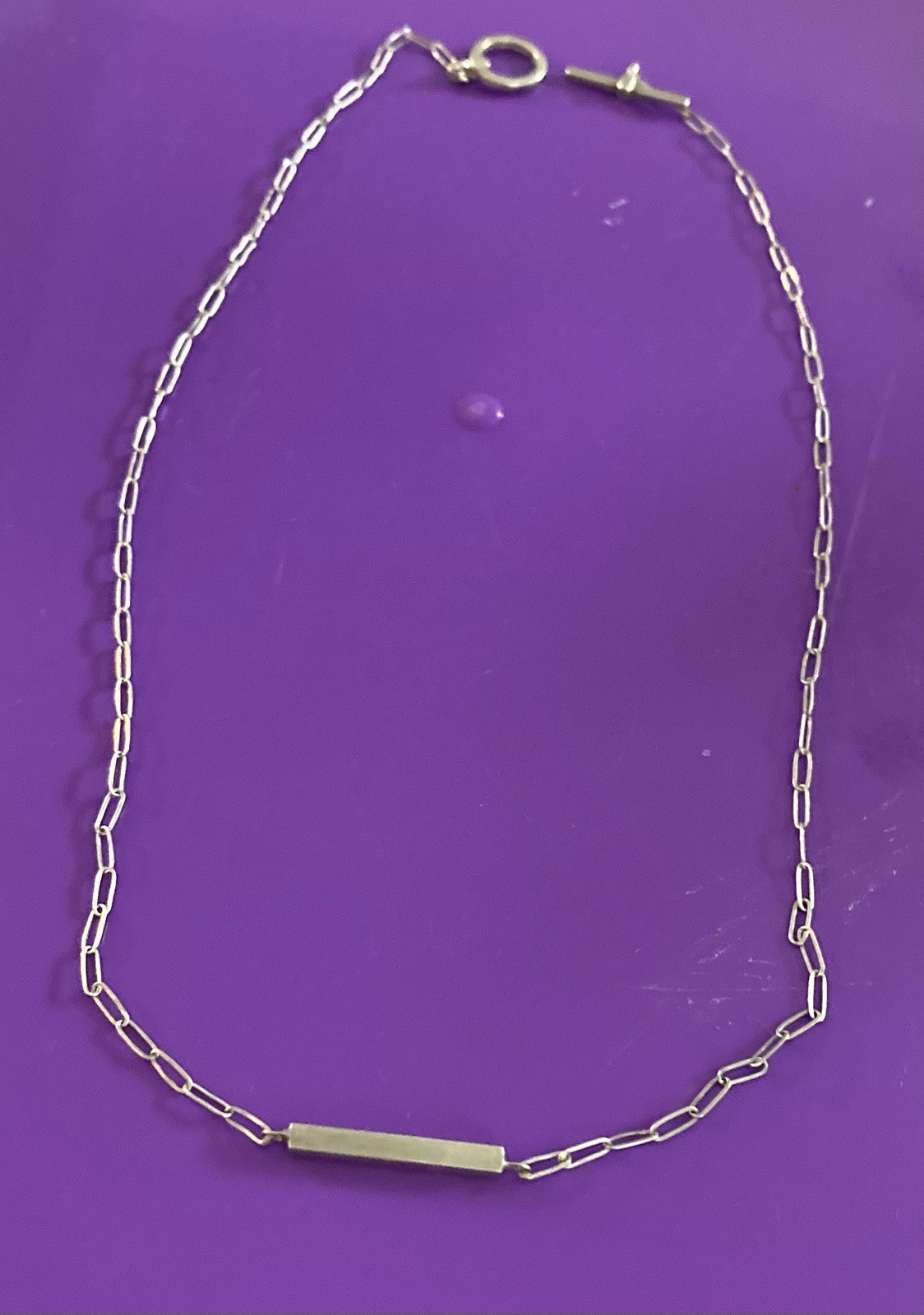 Sterling Silver Paperclip Chain Link Necklace 16” Bar Link Center Toggle Closure