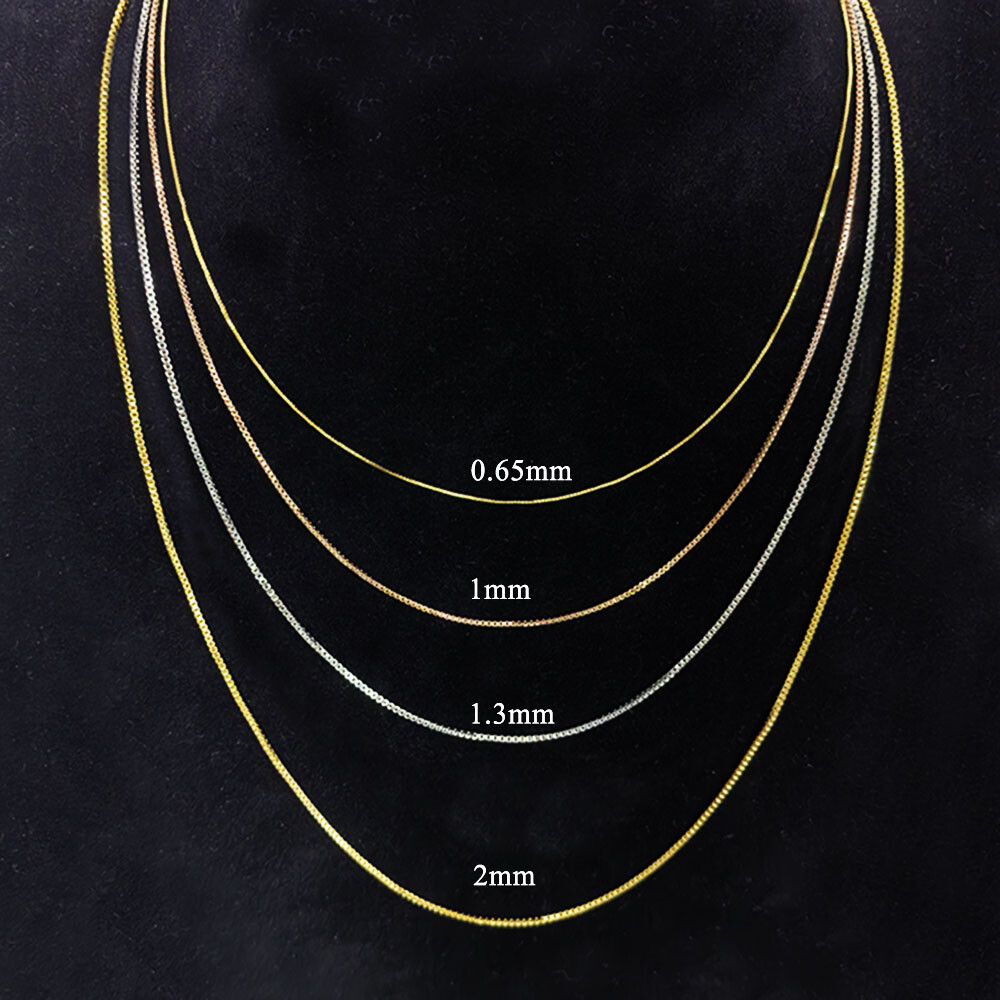 1-2mm 14k REAL Yellow Gold Solid Claw Clasp Box Link Chain Necklace with Lobster