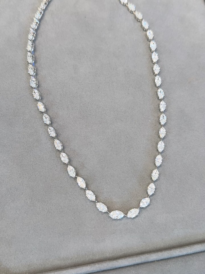 11.75 Ctw Marquise Cut VVS Real Moissanite Charm Necklace 14K White Gold Plated.