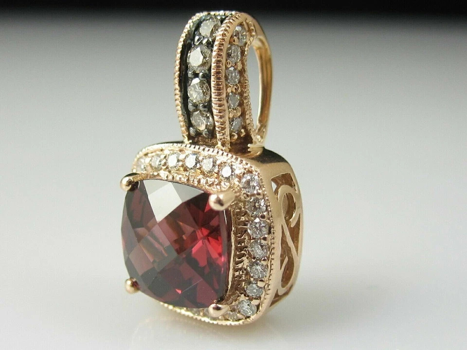 3Ct Cushion Cut Red Garnet Halo Women’s Pendant 14K Yellow Gold Over Free Chain