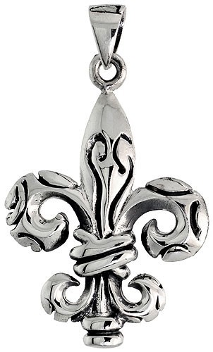 925 Sterling Silver Detailed Fleur de Lis Pendant 1 1/2 Inch (38mm) Tall