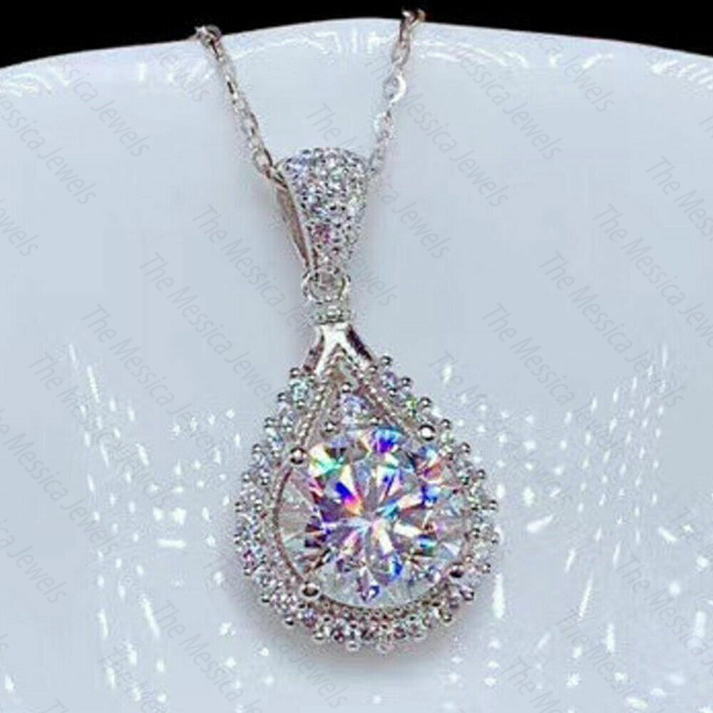 2.10 Ct 8 MM Round Moissanite Women’s Pendant Without Chain 925 Sterling Silver