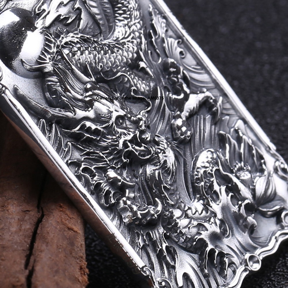 Solid 999 Fine Silver Pendant Chinese Dragon Pattern Amulet Pendant 55mm H