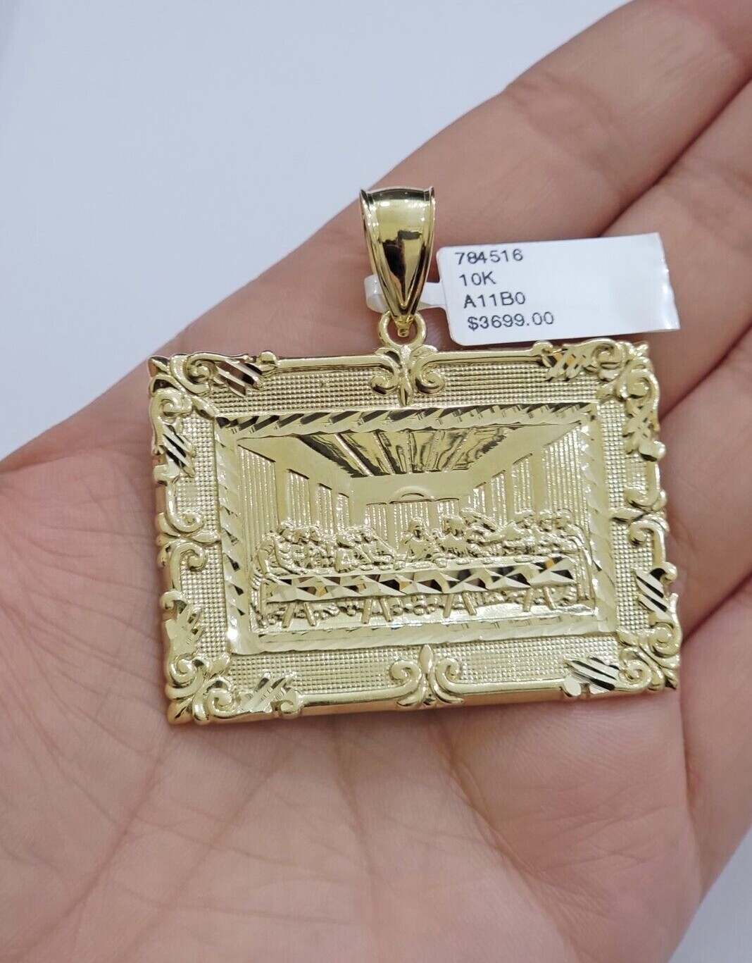 Real 10k Gold Pendant Charm Last Supper Square Jesus 10k Yellow 1.5-3 Inch SALE.