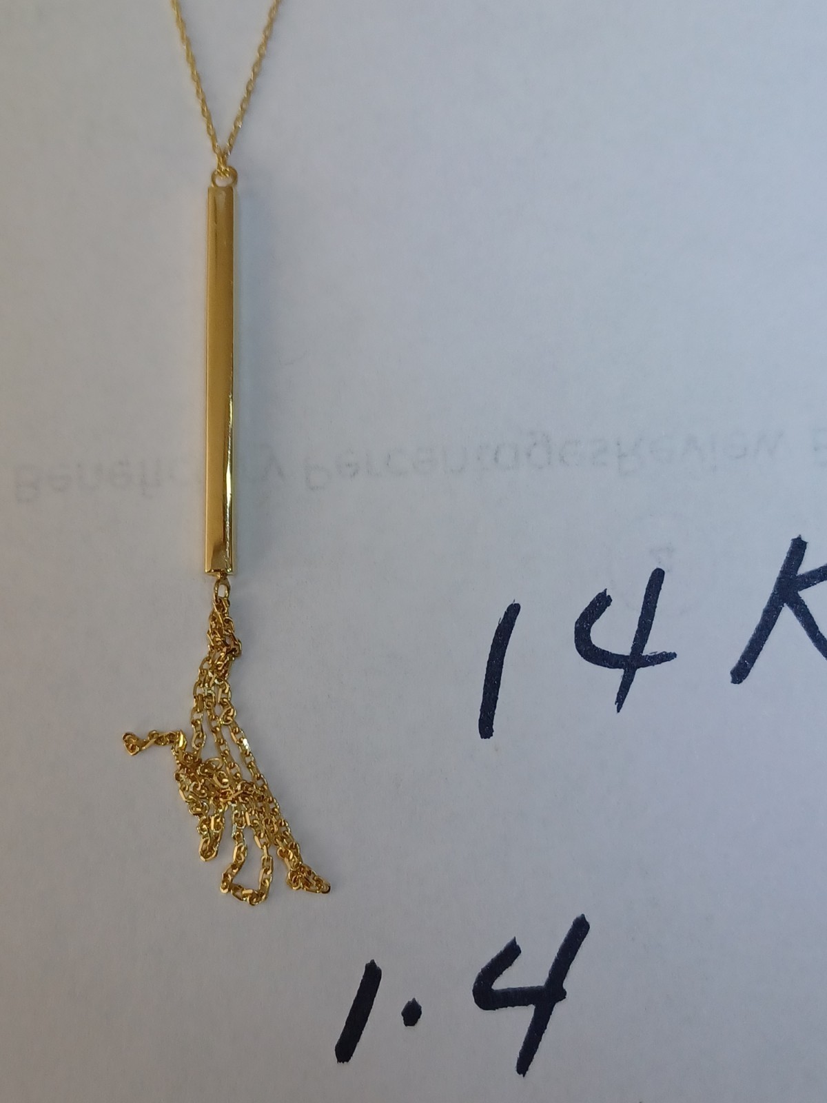 14K Real Solid Yellow Gold Lariat Chain Necklace 18″ Adjustable to 16″.