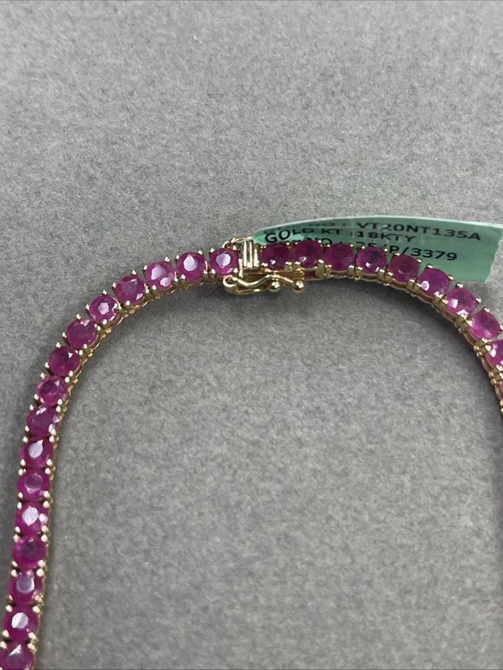 Stunning Women’s Necklace Round Natural Genuine Ruby 14k Solid Yellow Gold
