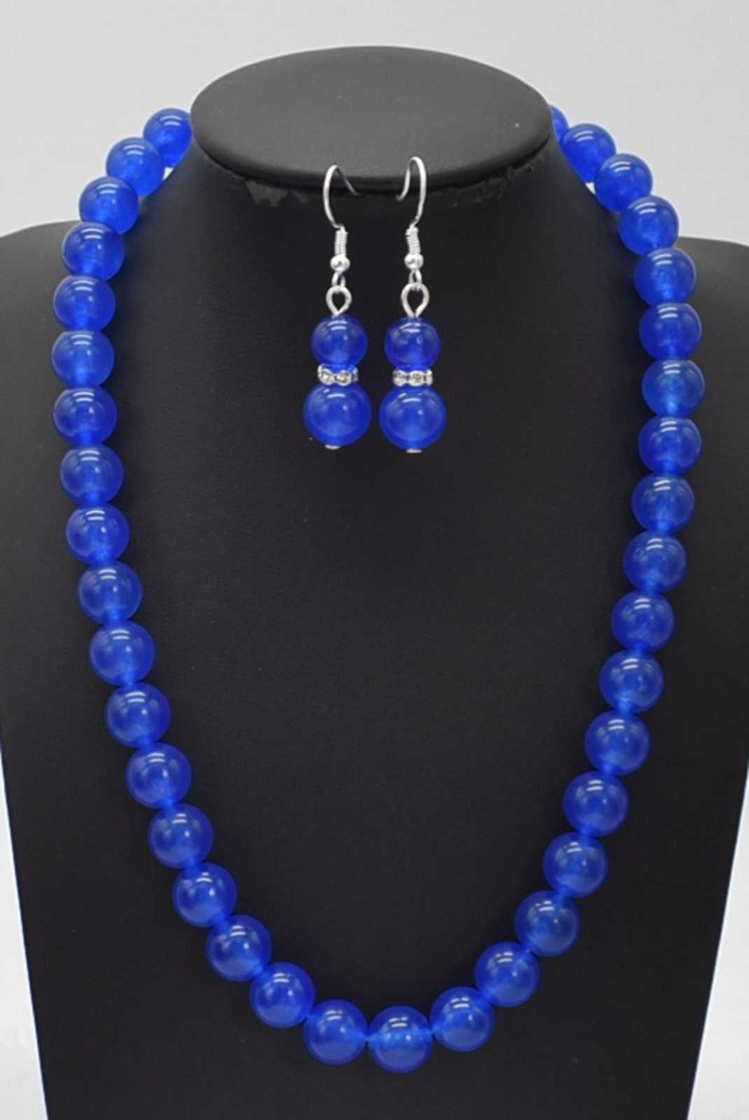 Natural Beautiful 10mm Blue Jade Round Gemstone Beaded Necklace Earrings 16-32in