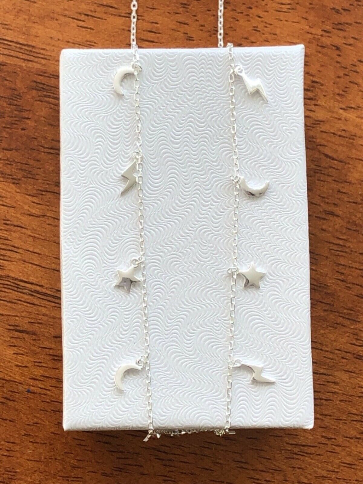 925 Sterling Silver Star Moon Lightning Station Choke Necklace Girls 6mm 15.5″