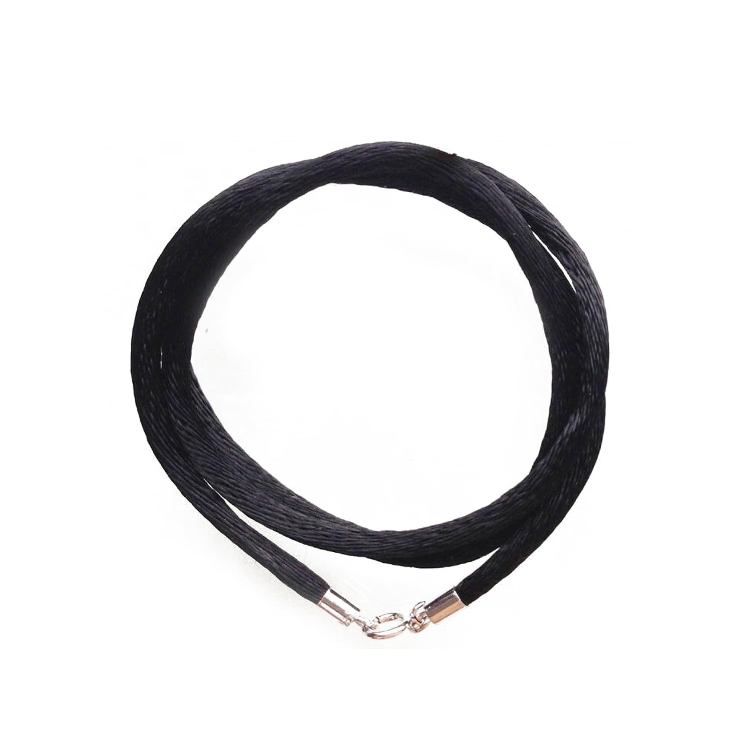 Black Silk Satin Silver Clasp Cord Chain Necklace Multiple Sizes for Women me…