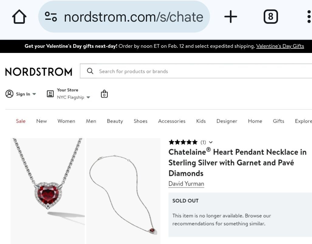David Yurman Necklace Garnet Red Chatelaine Heart Pendant Sterling Silver Womens