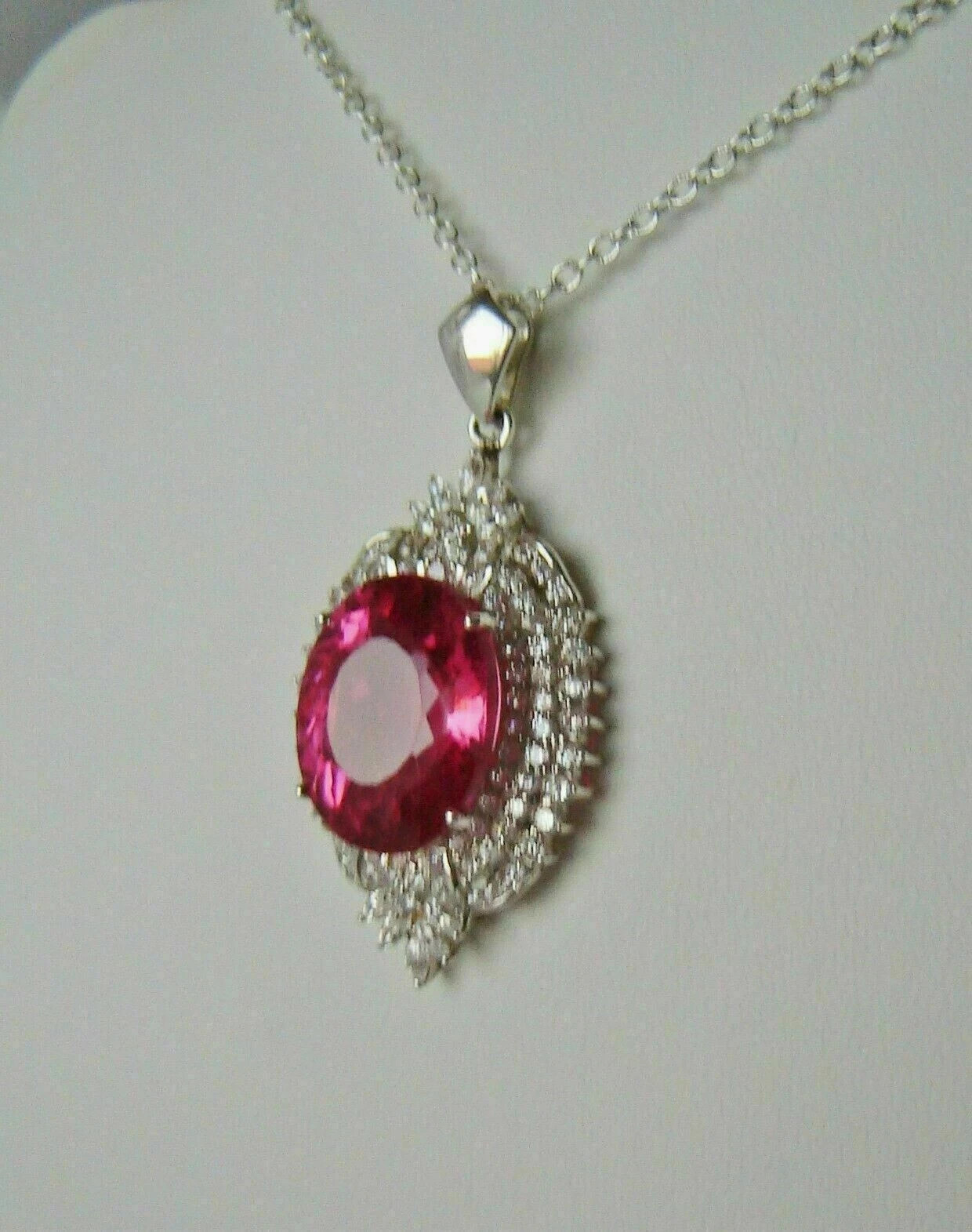 3Ct Oval Cut Red Ruby & Diamond Pendant Solid 14K White Gold Over without Chain