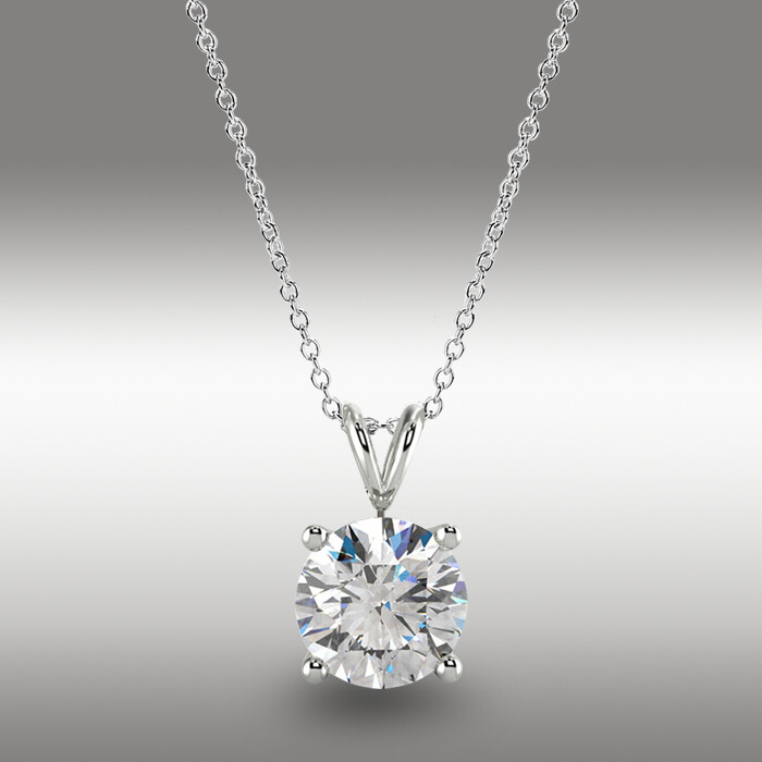 1.5 Ct Round GRA MOISSANITE Pendant 16+2″ Solid 14k White Gold Necklace