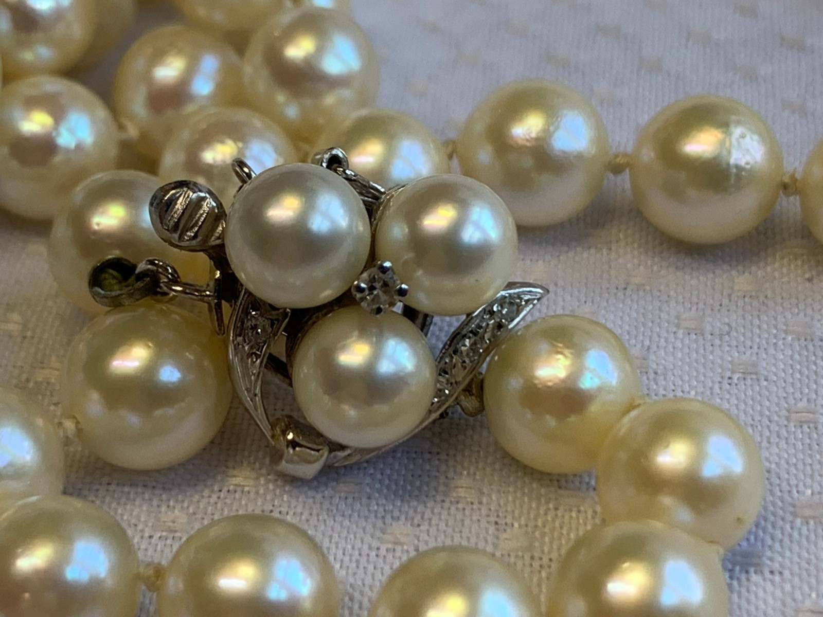 14K White Gold Honora Pearl & Diamond Necklace 32″ Fine Jewelry Box Clasp *READ*