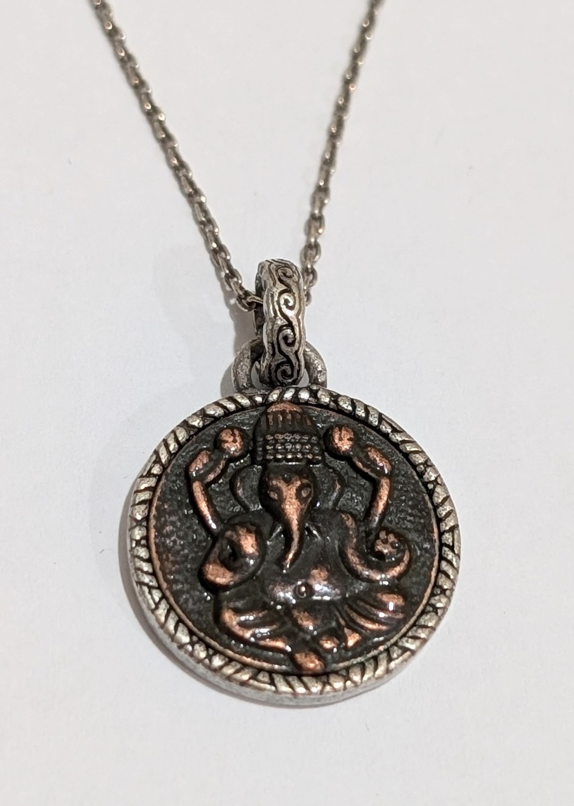 Vintage Sterling Silver Ganesha Two Tone 1″ Pendant 18″ Necklace