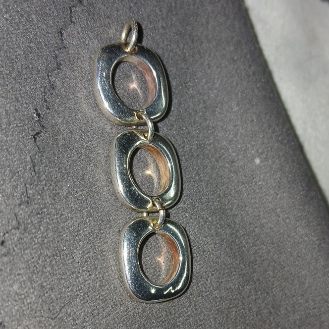 Sterling Silver 925 Asymmetrical Three-Link Open Cushion Square Pendant